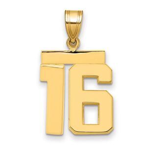 14k Yellow Gold, Athletic Collection Medium Polished Number 16 Pendant